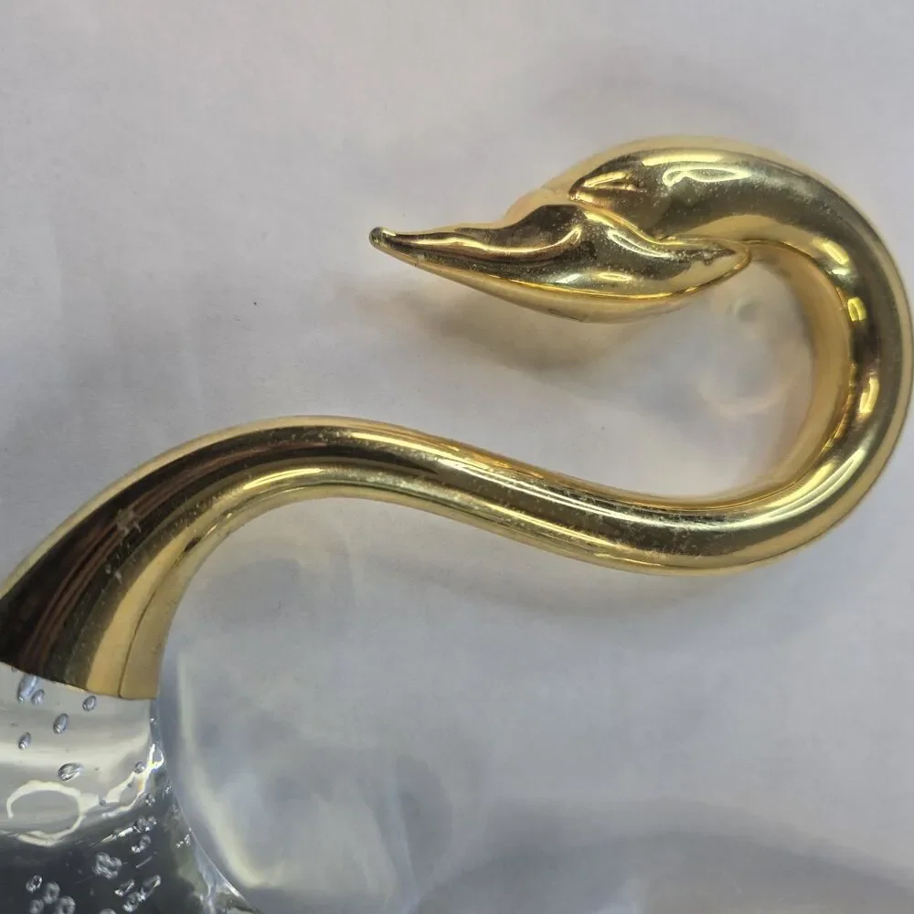Set of 2 Glass and Brass Swan Figurines Vintage Decoration
